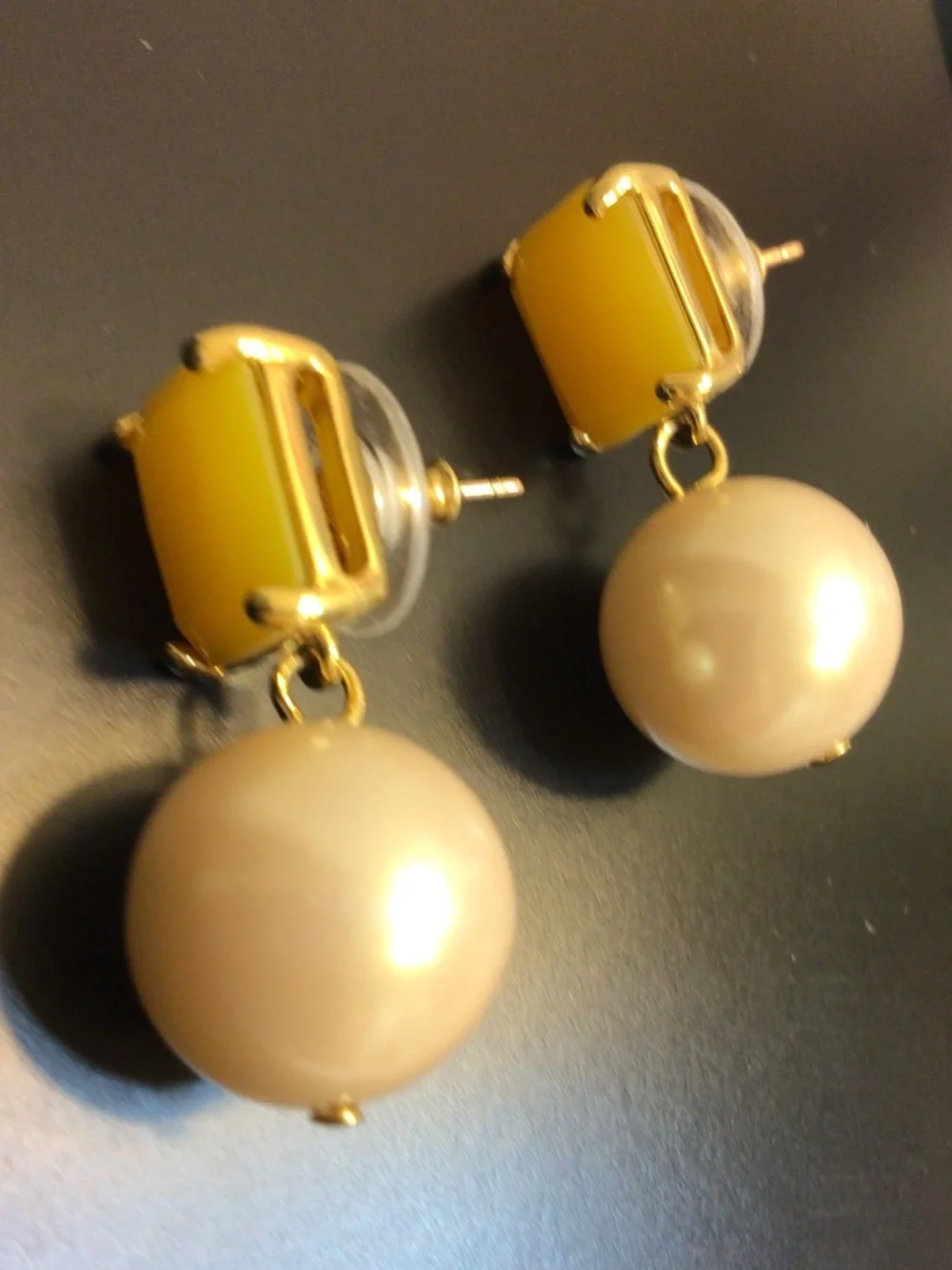 Kate Spade New York Dangle Drop Crystal/Glass Pearl Earrings 14k Gold Filled